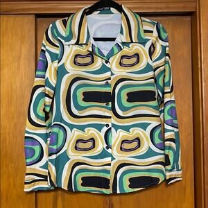 Colorful Groovy Button-Up Shirt 60s 70s Psychedelic Costume Hippie Art Funk